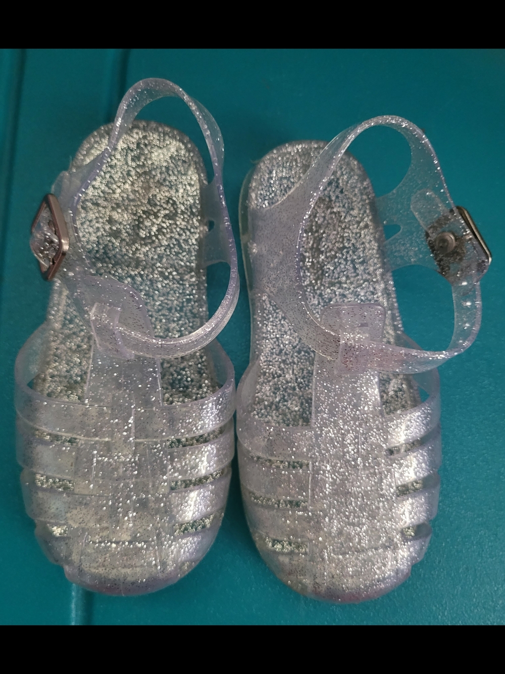 Kids Clear Glitter Jelly Sandals - Sparkling Silver